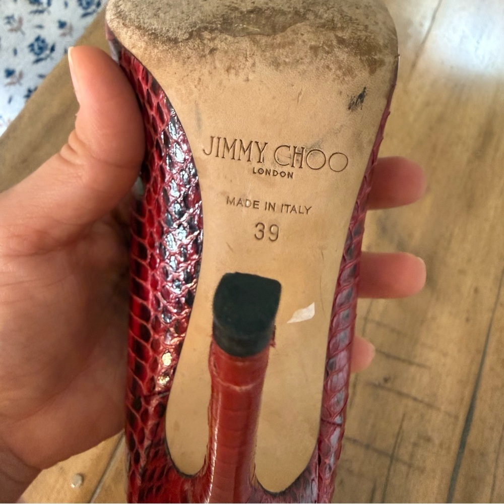 Jimmy Choo Size 39 Red Snakeskin Pointed Toe Stilettos - Picture 6 of 10